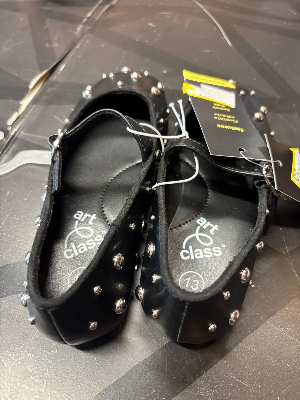 art class Black Studded Mary Jane Flats with Silver Accents b185